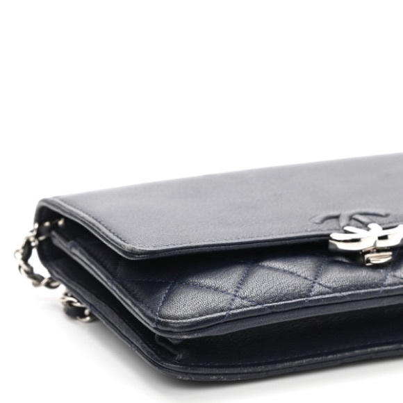 CHANEL Grained Calfskin Quilted CC Box Wallet On Chain WOC Navy - Picture 9 of 13